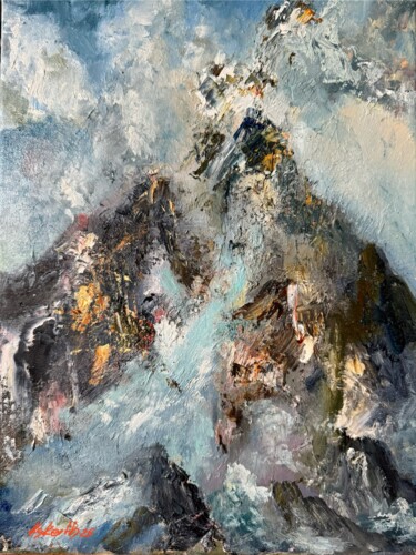 Pittura intitolato "Облачный пик" da Kseniia Keith, Opera d'arte originale, Olio Montato su Telaio per barella in legno