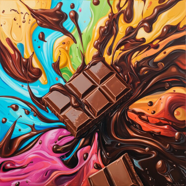 Milk Chocolate Squares in Rainbow Cream Waves Digitale Kunst getiteld "Milk Chocolate Squa…" door Lucy Moon, Origineel Kunstwerk, Acryl