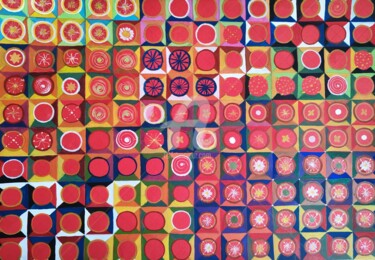 Pittura intitolato "Tiles abstract geom…" da Diana Editoiu, Opera d'arte originale, Tempera Montato su Cartone