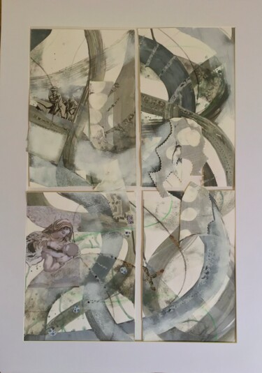 Painting titled "Vers le calme" by Sarah Lanyi, Original Artwork, Ink Mounted on Wood Panel