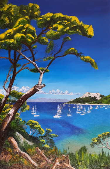 Peinture intitulée "Porquerolles, perle…" par Samuel Kouyoumdjian, Œuvre d'art originale, Huile Monté sur Châssis en bois