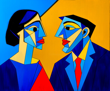 Painting titled "Family" by Matthieu Debano, Original Artwork, Acrylic Mounted on Wood Stretcher frame