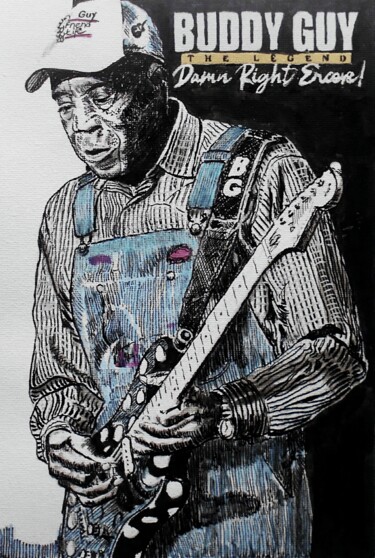 Σχέδιο με τίτλο "Buddy Guy" από Leszek Gaczkowski, Αυθεντικά έργα τέχνης, Μελάνι