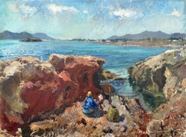 Schilderij getiteld "Ibiza" door Ignacio Gil, Origineel Kunstwerk, Olie Gemonteerd op Frame voor houten brancard