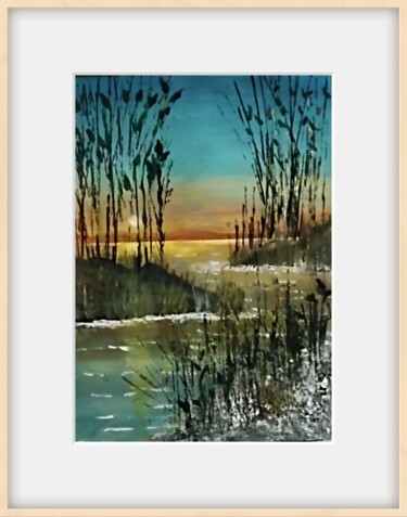 Schilderij getiteld "Le Crépuscule" door Ninoufloral, Origineel Kunstwerk, Acryl Gemonteerd op Houten paneel