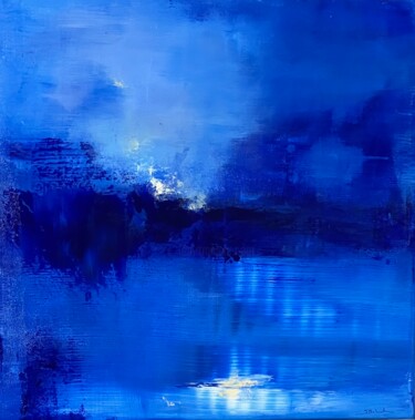 Blue dream Schilderij getiteld "Blue dream" door Sandrine Belmont, Origineel Kunstwerk, Acryl Gemonteerd op Frame voor houten brancard