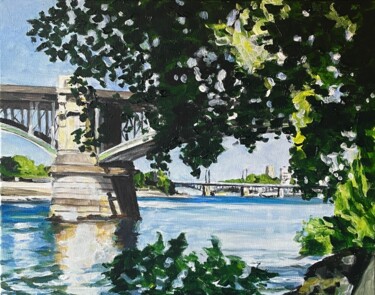 Peinture intitulée "Le pont à Levallois" par Pascal Brachet, Œuvre d'art originale, Acrylique