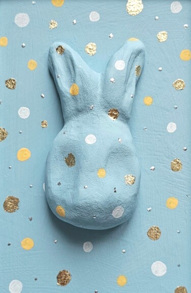 Painting titled "Blue rabbit" by Anastasia Zaitseva, Original Artwork, Acrylic Mounted on Other rigid panel