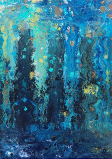 Schilderij getiteld "Extase en cascades" door Derollepot, Origineel Kunstwerk, Acryl Gemonteerd op Frame voor houten brancard