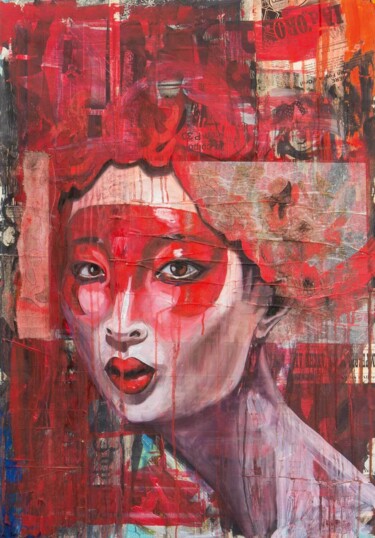 Painting titled "Demetra" by Silla Guerrini, Original Artwork, Oil Mounted on Wood Stretcher frame