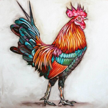 Rooster Pittura intitolato "Rooster" da Silla Guerrini, Opera d'arte originale, Olio Montato su Telaio per barella in legno