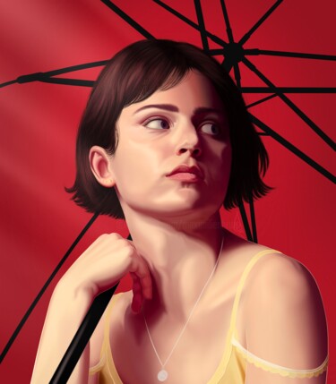 Digital Arts titled "Parapluie" by Maximilien Brun, Original Artwork, Digital Painting Mounted on Wood Stretcher frame