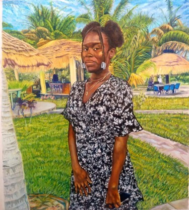 Pittura intitolato "Menina guineense" da Freddy Monteiro Ovando, Opera d'arte originale, Olio