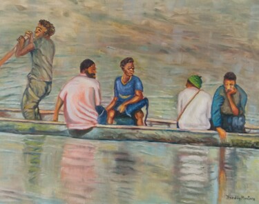 Painting titled "Kambansa (travessia)" by Freddy Monteiro Ovando, Original Artwork, Oil