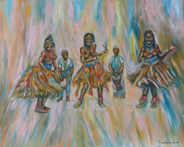 Schilderij getiteld "Netos de Bandim dan…" door Freddy Monteiro Ovando, Origineel Kunstwerk, Olie