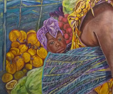 Feirazinho em Bafata Pintura intitulada "Feirazinho em Bafata" por Freddy Monteiro Ovando, Obras de arte originais, Óleo