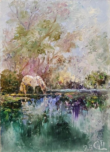 Painting titled "Painting "Horse Dri…" by Sergiy Tsymbalov, Original Artwork, Oil