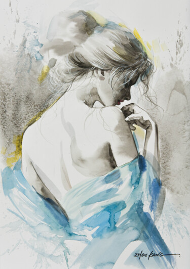 Pintura intitulada "portrait 19" por Kang Zhou, Obras de arte originais, Aquarela