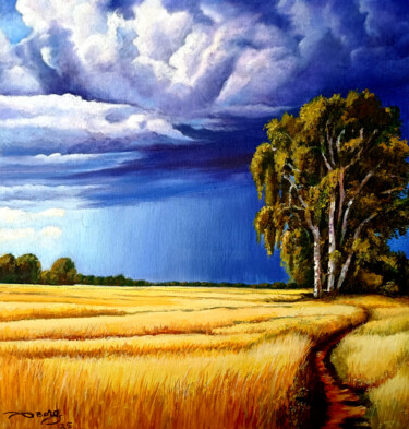 Schilderij getiteld "Ciel d'orage 2" door Agnès Borg-Burglen, Origineel Kunstwerk, Olie Gemonteerd op Frame voor houten bran…