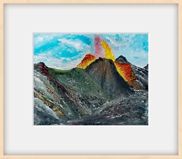 Pintura intitulada "Volcan en irruption…" por Ninoufloral, Obras de arte originais, Acrílico Montado em Painel de madeira