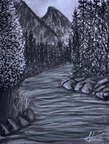 Drawing titled "Peaceful place 010" by Alicia Lopez, Original Artwork, Charcoal