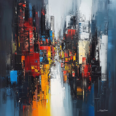 "Abstract Nightscape" başlıklı Dijital Sanat Sara Swati tarafından, Orijinal sanat, AI tarafından oluşturulan görüntü Ahşap…