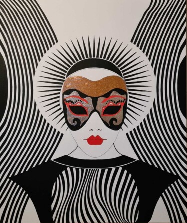 绘画 标题为“The Masked Allure” 由Petra Nikita Pavlovičová, 原创艺术品, 墨 安装在木质担架架上