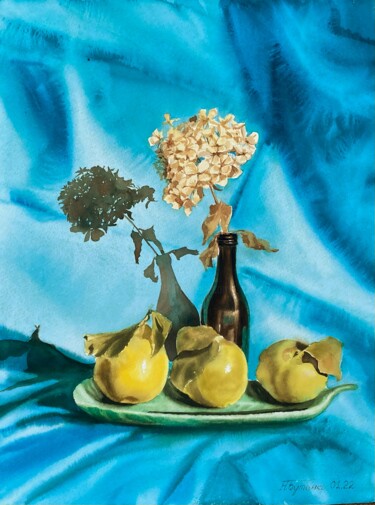 Turquoise still life, original watercolor