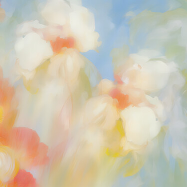 FLORAL ABSTRACT ON A SKY BLUE BACKGROUND WITH WHITE PETALS 数字艺术 标题为“FLORAL ABSTRACT ON…” 由Alena Shnaider, 原创艺术品, 数字油画
