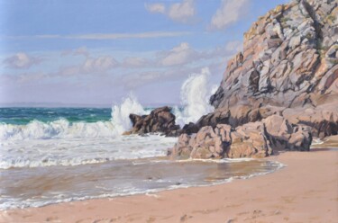 Brittany, the wave Peinture intitulée "Brittany, the wave" par Anne Baudequin, Œuvre d'art originale, Huile Monté sur Châssis en bois