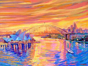 Sydney Harbour at Sunset Ζωγραφική με τίτλο "Sydney Harbour at S…" από Adriana Dziuba, Αυθεντικά έργα τέχνης, Ακρυλικό