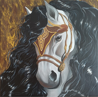 제목이 "White horse"인 미술작품 Sandraeva로, 원작, 아크릴 나무 들것 프레임에 장착됨