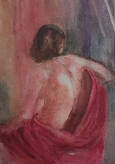 绘画 标题为“Jeune femme assise” 由Annie Bonvarlet, 原创艺术品, 水彩 安装在其他刚性面板上
