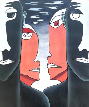 Schilderij getiteld "Eccoci di nuovo" door Linedot, Origineel Kunstwerk, Olie Gemonteerd op Houten paneel