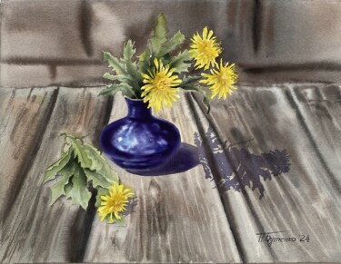 Bouquet of dandelions, watercolor painting