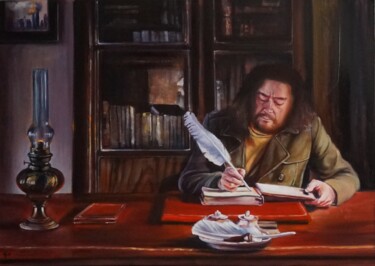 Painting titled "Time to write story" by Gennadiy V. Ivanov, Original Artwork, Oil