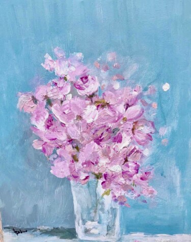 「Bouquet douceur」というタイトルの絵画 Myriam Delarue-Assanによって, オリジナルのアートワーク, アクリル ウッドストレッチャーフレームにマウント