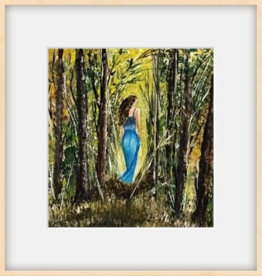 Painting titled "La dame en bleu" by Ninoufloral, Original Artwork, Acrylic Mounted on Wood Panel