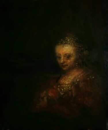 D'après Rembrandt, Portrait de Femme en Costume Oriental Painting titled "D'après Rembrandt,…" by Amazeigh Bouzékri, Original Artwork, Oil