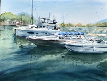 At the pier, watercolor painting