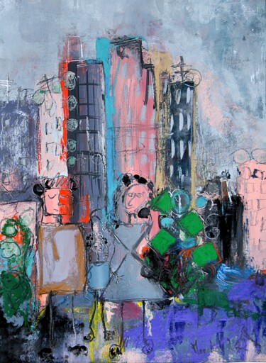 Картина под названием "Grey Urban 3" - Hervé Marchelidon, Подлинное произведение искусства, Гуашь Установлен на картон