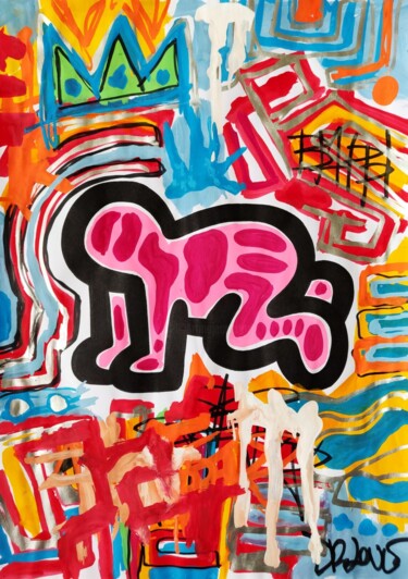 Crazy love ( Tribute to Keith Haring ) Painting titled "Crazy love ( Tribut…" by Dr. Love, Original Artwork, Acrylic