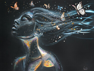 Painting "Flight of the Soul" Girl with Butterflies in Her H Картина под названием "Painting "Flight of…" - Svetlana, Подлинное произведение искусства, Аэрограф Установлен на Деревянная…