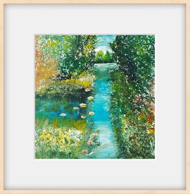 Schilderij getiteld "Rivière apaisante" door Ninoufloral, Origineel Kunstwerk, Acryl Gemonteerd op Houten paneel