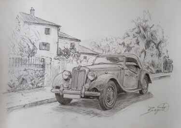 Classic Cars Vintage 1950s MG TD commission works Disegno intitolato "Classic Cars Vintag…" da James Bagatel, Opera d'arte originale, Matita