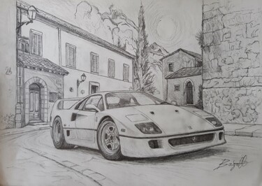 Classic Cars FERRARI F40 supercar commission works Σχέδιο με τίτλο "Classic Cars FERRAR…" από James Bagatel, Αυθεντικά έργα τέχνης, Μολύβι