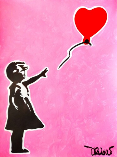 Love ( PINK ) - ( Tribute to Banksy ) by Dr. love Peinture intitulée "Love ( PINK ) - ( T…" par Dr. Love, Œuvre d'art originale, Acrylique