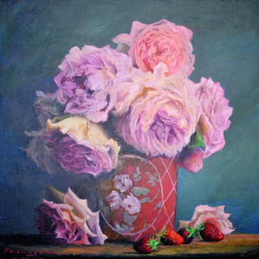 Ζωγραφική με τίτλο "Le Parfum des Roses" από Sabrina Bendayan, Αυθεντικά έργα τέχνης, Λάδι Τοποθετήθηκε στο Ξύλινο φορείο σκ…