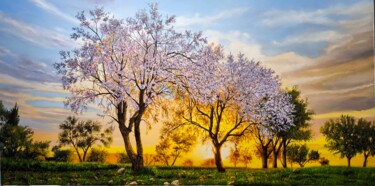 Pittura intitolato "Almond trees" da Samaras Chris, Opera d'arte originale, Olio Montato su Telaio per barella in legno