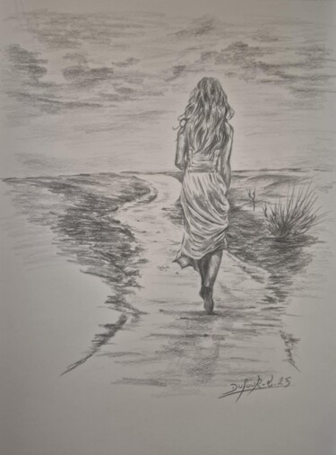 Tekening getiteld "A very long way" door Laurence Dufour, Origineel Kunstwerk, Grafiet